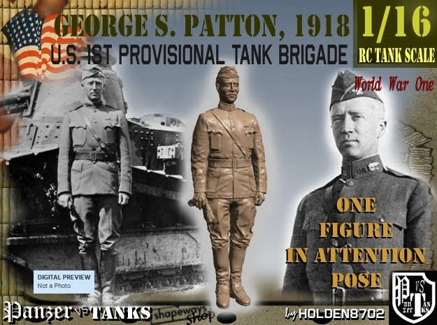 1-16 George S Patton Attention Pic 1918 in White Natural Versatile Plastic
