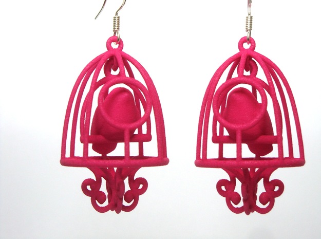 Bird in a Cage Earrings 03 in White Natural Versatile Plastic