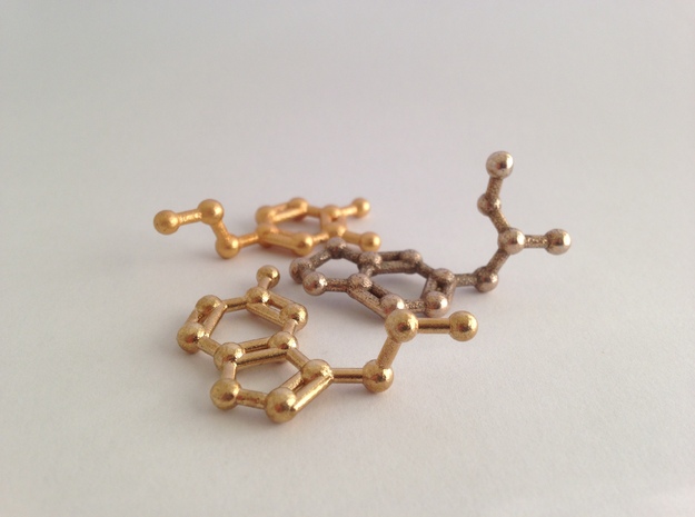 Dopamine Molecule Keychain in Polished Bronzed Silver Steel