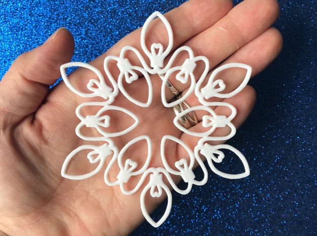 Christmas Lights Snowflake Ornament in White Natural Versatile Plastic