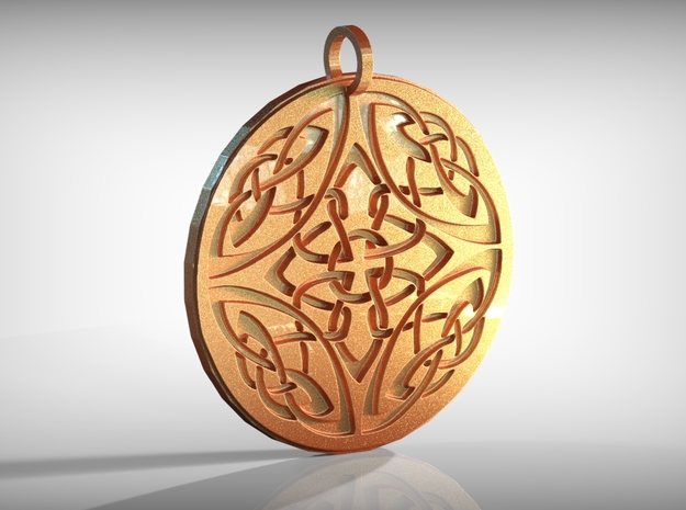 Celtic Knots Ornament Amulet in Polished Gold Steel