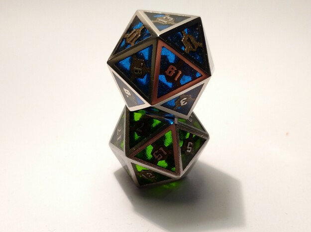 D20 Epoxy Dice in Polished Bronzed Silver Steel