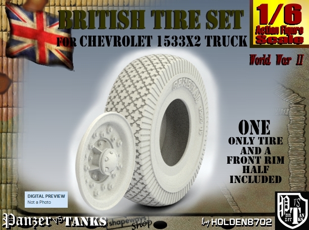 1-6 Chevy LRDG Tire in White Natural Versatile Plastic
