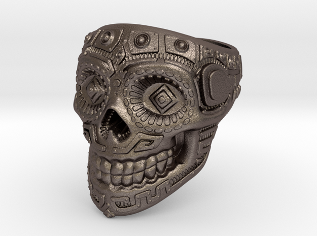 Skull Ring  in Polished Bronzed Silver Steel
