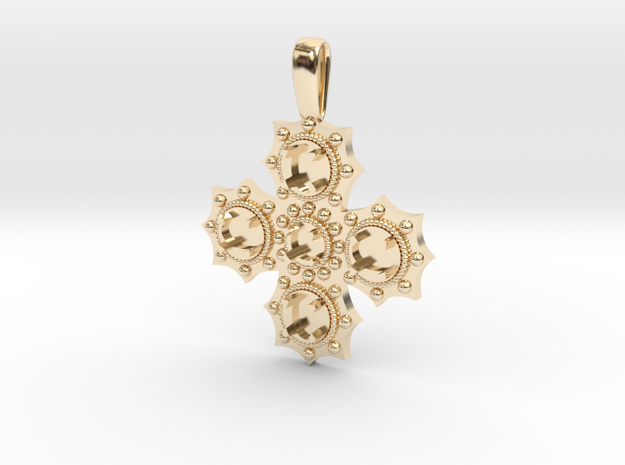 1475 medieval cross pendant in 14k Gold Plated Brass