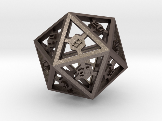 D20 Epoxy Dice large edition in Polished Bronzed Silver Steel