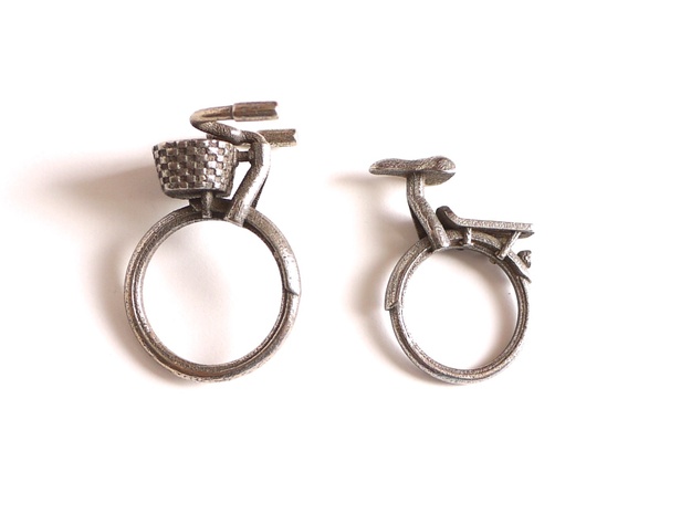 Bicycle Rings - Front Portion with Basket  in Polished Bronzed Silver Steel: 7 / 54