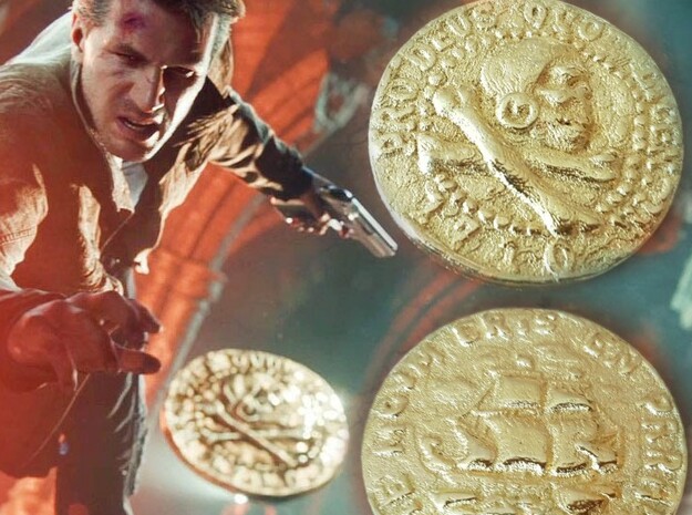 Pirate Coin Uncharted 4 in Polished Gold Steel: Medium