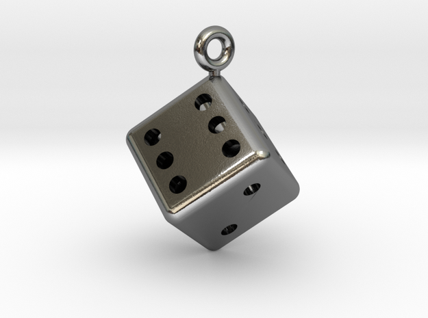 Hollow Dice Pendant in Polished Silver