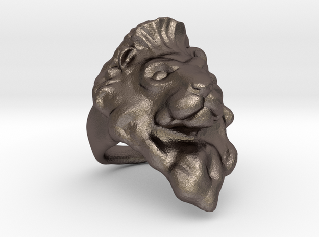 Lion Ring 22.27mm (size 13) in Polished Bronzed Silver Steel