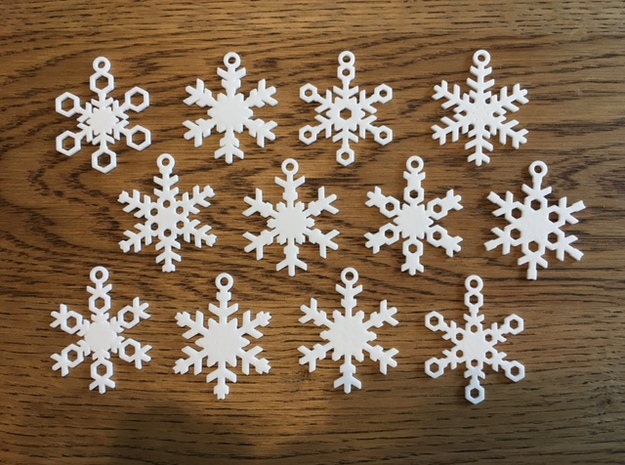 Snowflake Ornaments - One Dozen Small in White Natural Versatile Plastic
