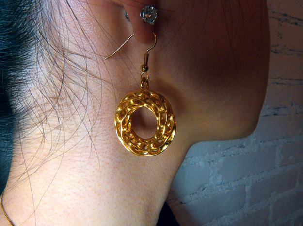 Twisted Scherk Linked 3,4 Torus Knots Earrings in 18k Gold Plated Brass