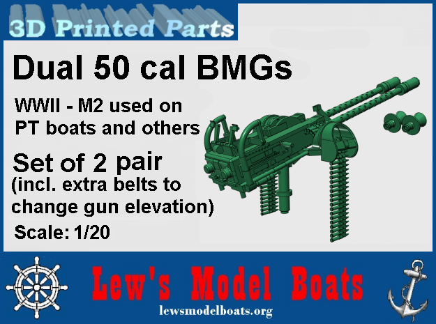 PT Boat Dual BMG for turrets, two pairs 1/20 scale in Smooth Fine Detail Plastic: 1:20