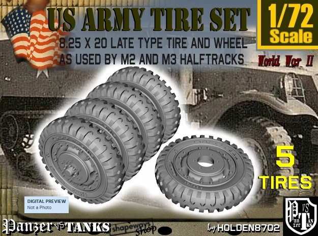 1-72 8-25x20 Late Tire Halftrack Set2 in Smoothest Fine Detail Plastic