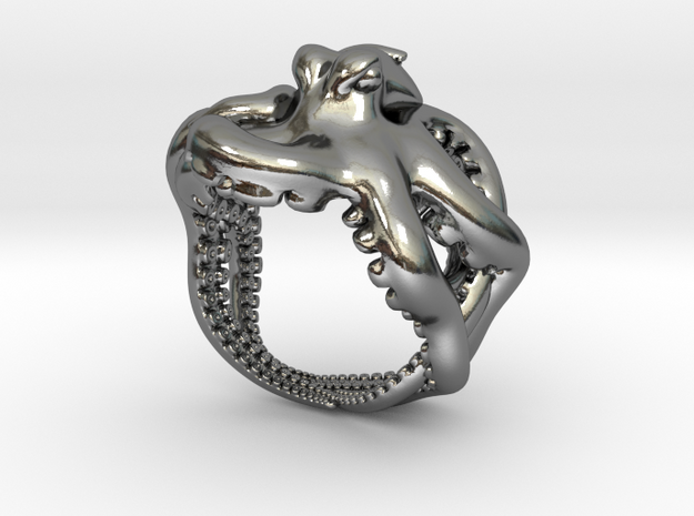 Octopus Ring2 18mm in Polished Silver