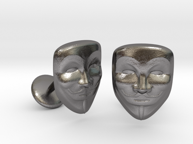 Vendetta Mask Cufflinks in Polished Nickel Steel