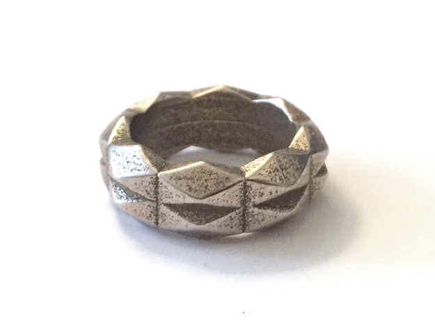 Chunky Geometric Band in 3D Printed Steel in Polished Bronzed Silver Steel: 5 / 49