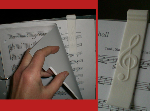 Sheet Music Bookmark with Treble Clef in White Processed Versatile Plastic
