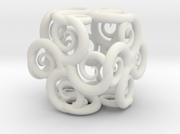 Spiral Fractal Cube in White Natural Versatile Plastic: Extra Small