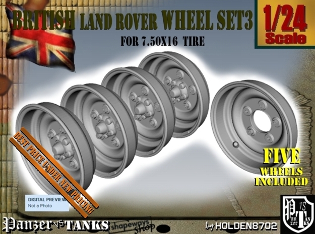 1-24 Land Rover 750x16 Wheels Set3 in Smooth Fine Detail Plastic