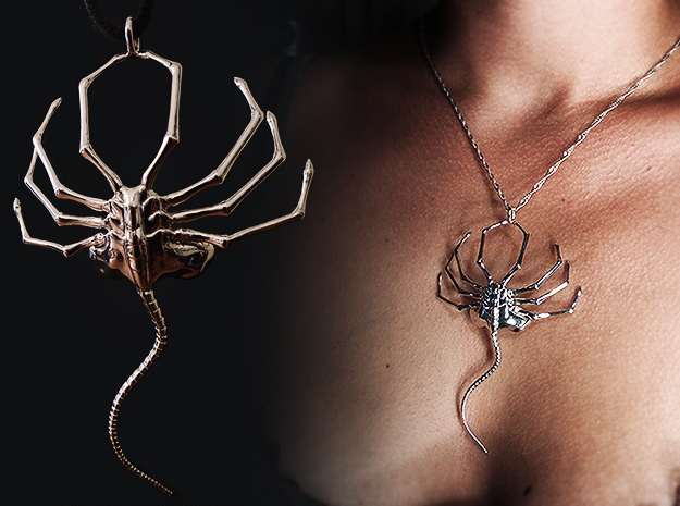 FaceHugger Pendant in Rhodium Plated Brass