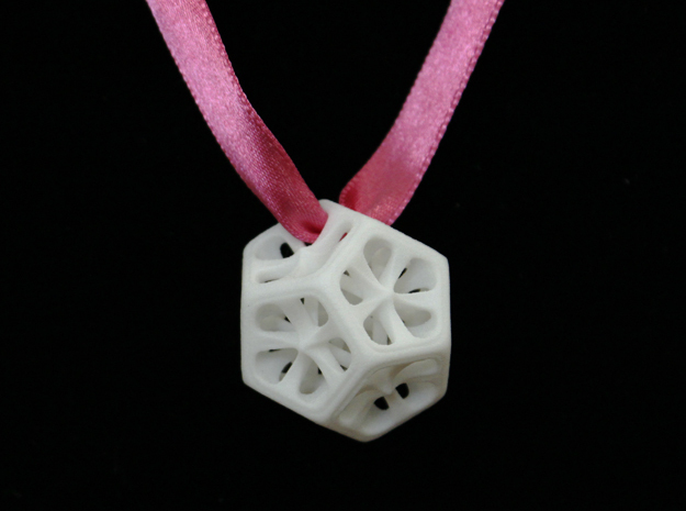 Dodecahedron Pendant in White Processed Versatile Plastic
