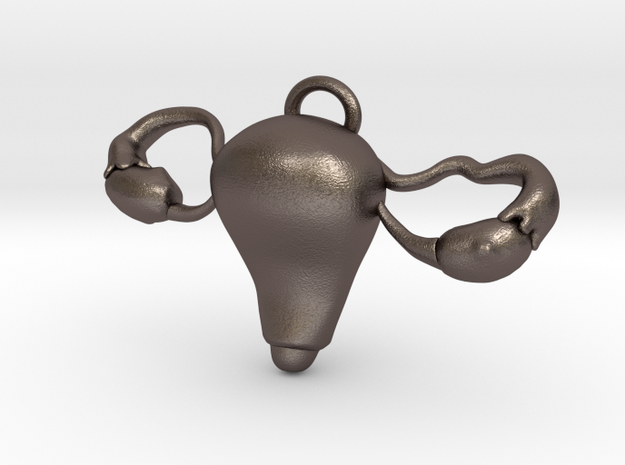 Anatomical Uterus Charm in Polished Bronzed Silver Steel