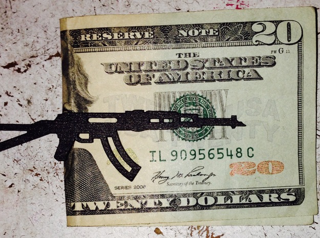 AK-47 FULLSIZE MONEY/TIE CLIP  in Polished Bronzed Silver Steel
