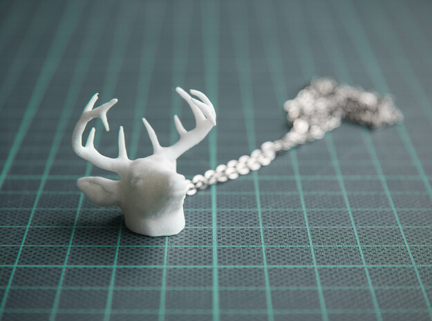 Deer Head Pendant in White Processed Versatile Plastic