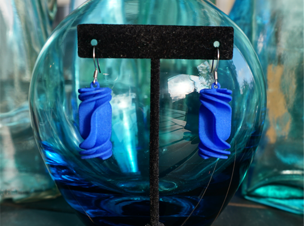 Cubic Rotini Earrings in Blue Processed Versatile Plastic