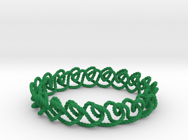 Chain stitch knot bracelet (Rope) in Green Processed Versatile Plastic: Medium