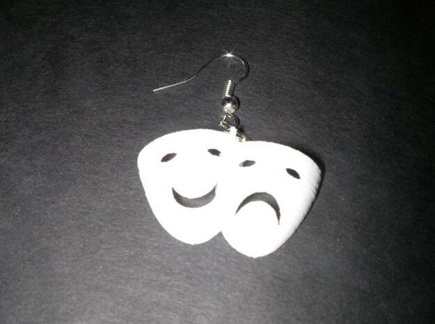 Comedy Tragedy Mask Earrings (pair) in White Natural Versatile Plastic