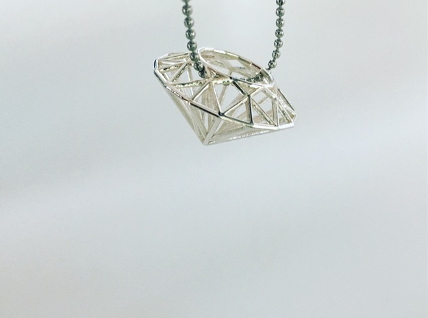 Diamond necklace pendant in Polished Silver