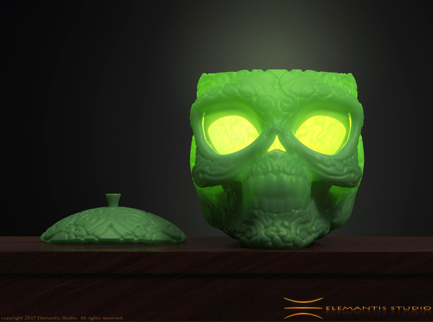 Day of the Dead/ Halloween Glow Skull Lantern 8cm in Green Processed Versatile Plastic