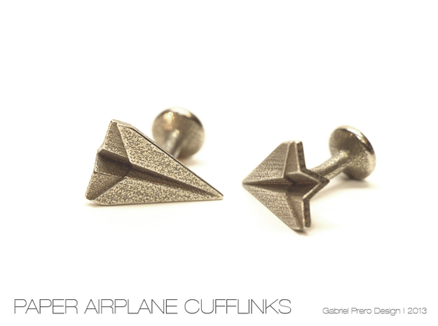 Paper Airplane Cufflinks in Polished Bronzed Silver Steel