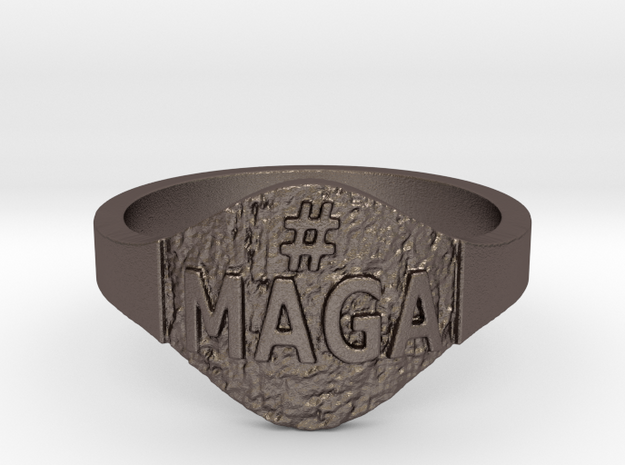 Maga Hashtag Ring in Polished Bronzed Silver Steel: 9 / 59