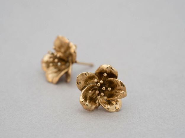 Petite Cherry Blossom Earrings in Natural Brass