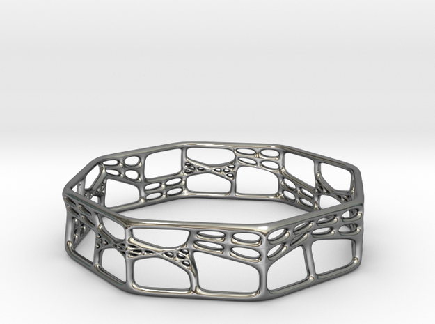 Voronoi Octagonal Bracelet (001a) in Fine Detail Polished Silver