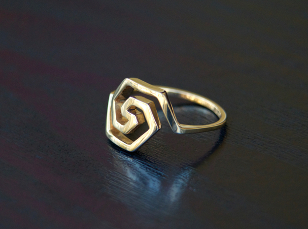 Bold Hexagonal Spiral Ring, Size 8 in Polished Bronze