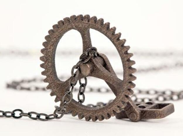 Cycling Necklace in Polished Bronzed Silver Steel