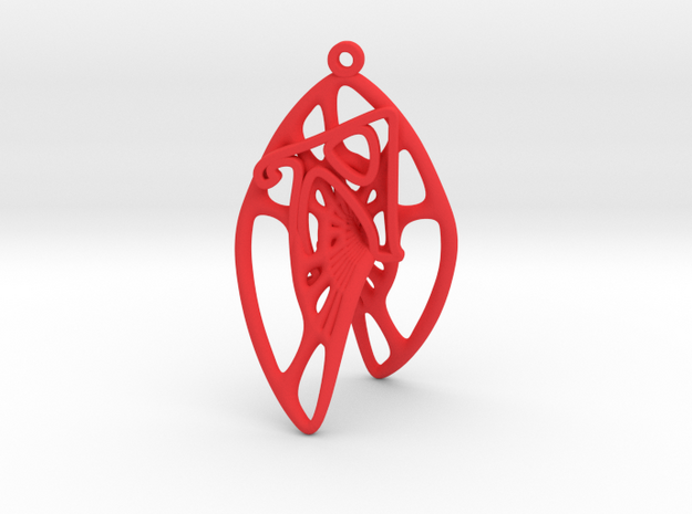 Personalised Voronoi Catalan Curve Earring (002) in Red Processed Versatile Plastic