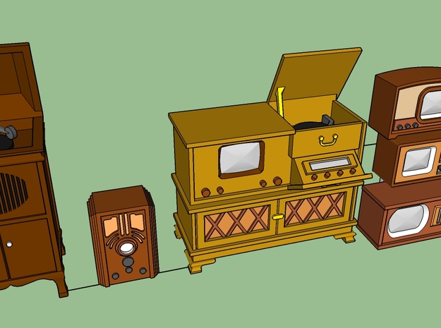 1940's TV's, radio, phonograph in Smooth Fine Detail Plastic