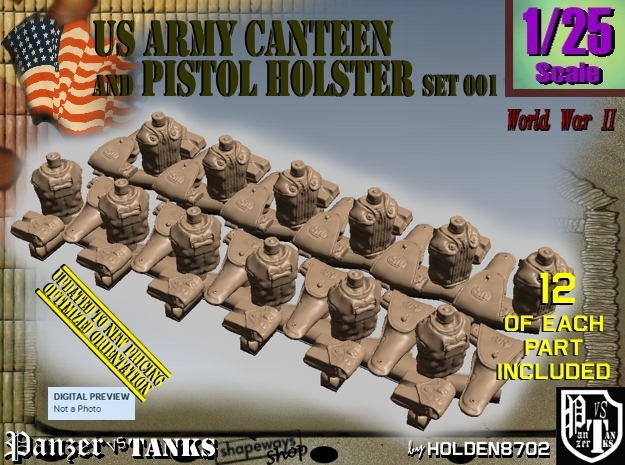 1/25 US Pistol Holster-Canteen WWII Set001 in Smooth Fine Detail Plastic