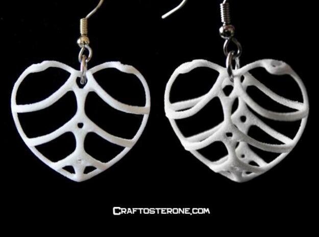 Heart Shaped Rib-Cage Earrings in White Processed Versatile Plastic