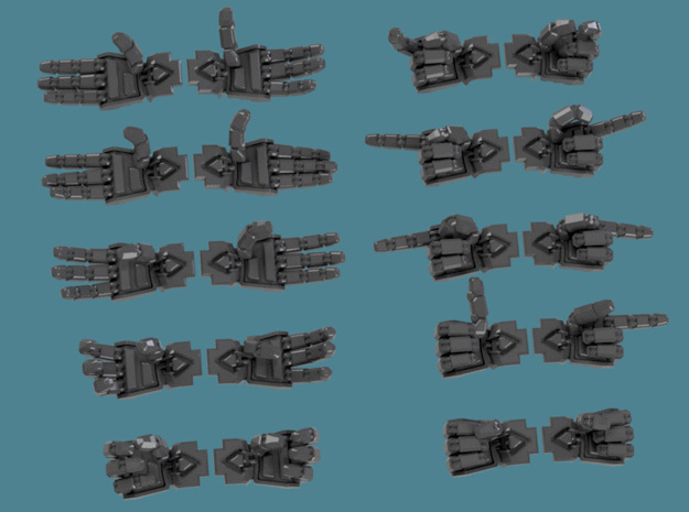 Extended Crisis Hands, 12 pair sets in Smooth Fine Detail Plastic: d3