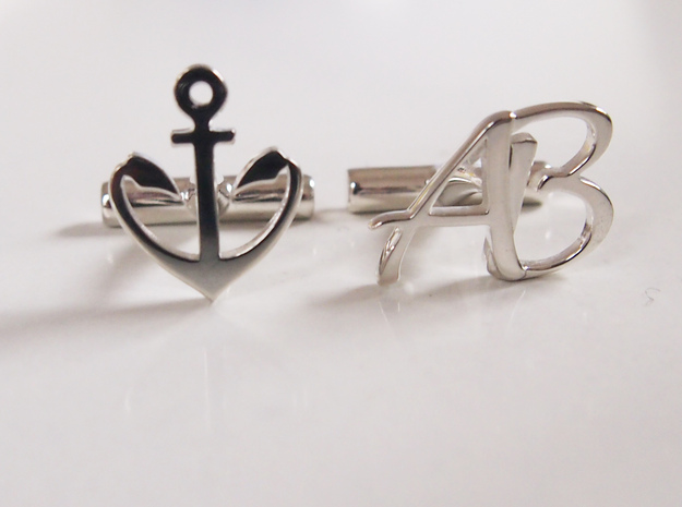 Pair of Cuff link with Initials AB in Fine Detail Polished Silver
