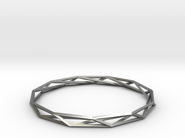 Nonagon-Hendecagon Wireframe Geometoric Ring in Natural Silver