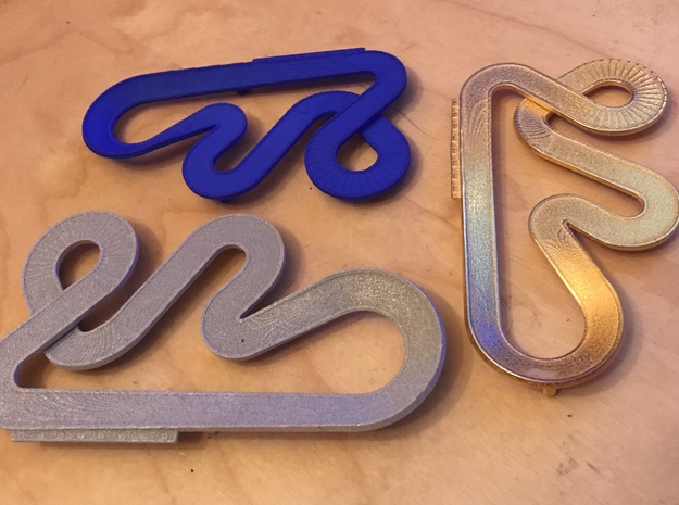 Blue King Slot Car Track, 4 inches x 2.6 inches in Polished Gold Steel