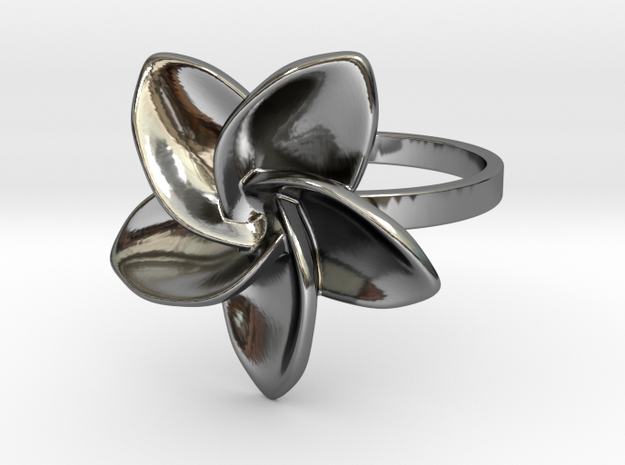 Frangipani Plumeria Ring - 18 mm in Fine Detail Polished Silver