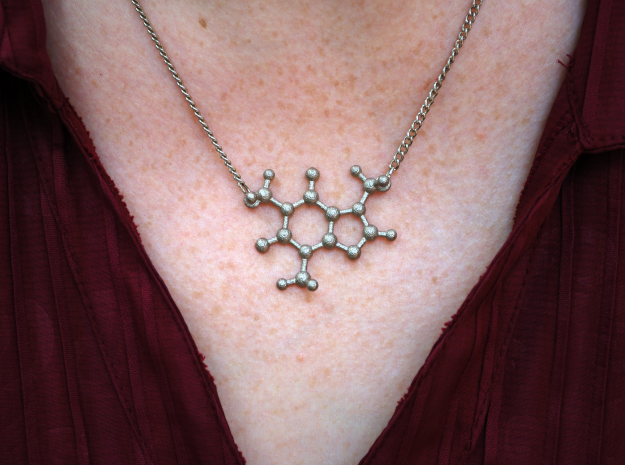 Caffeine Molecule Pendant in Polished Nickel Steel